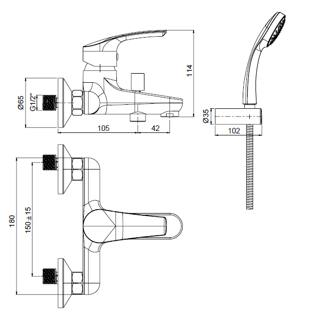 FACILE Monocomando esterno per vasca, con duplex