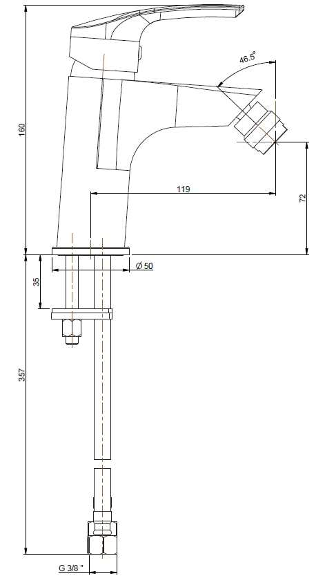 FACILE Monocomando per bidet con getto orientabile, scarico automatico 1"1/4 e tubi flex inox